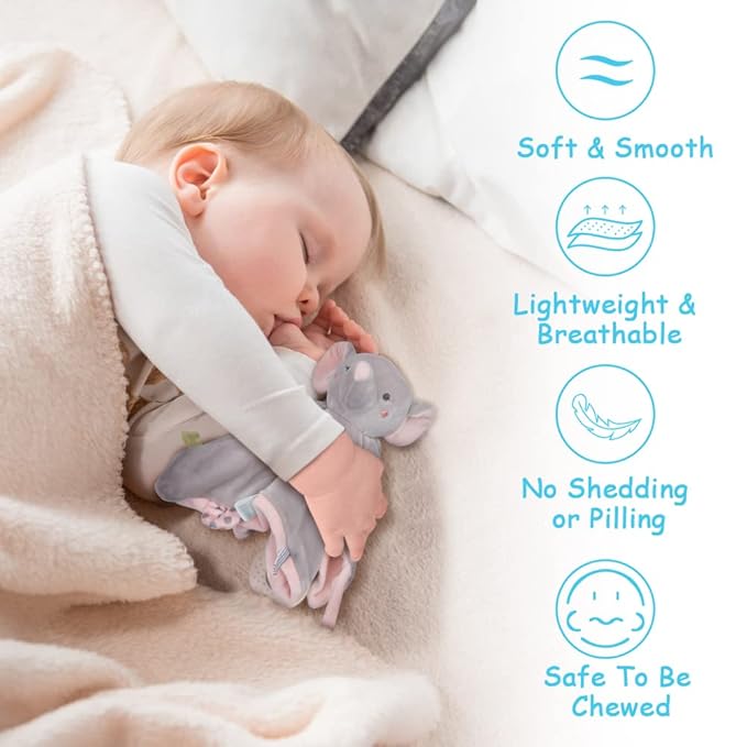 Vicloon Elephant Baby Plush Security Blanket with Tags&Teether, Blanket for Boys&Girls, Hang on Nursery Strollers, Cribs, Car Seats (Grey)