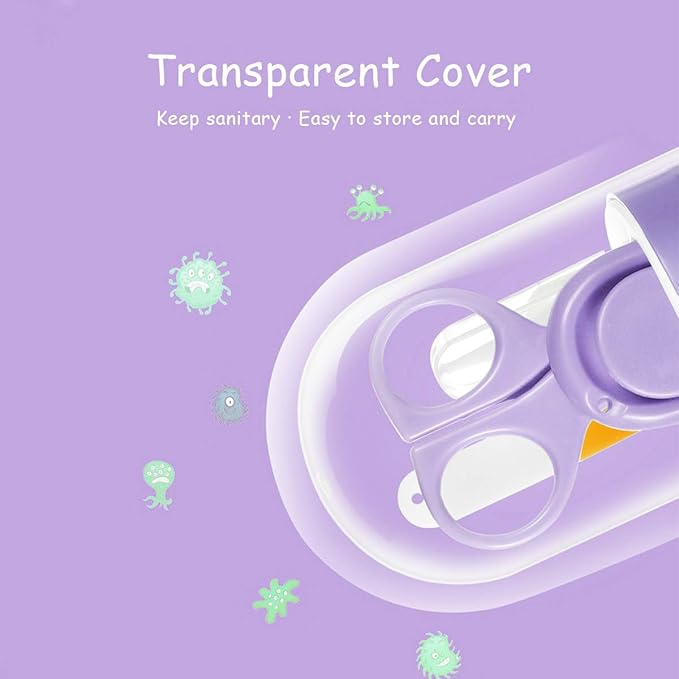 SONARIN Transparent Lid Baby Nail Kit,4-in-1 Baby Grooming Kit,with Baby Nail Clippers,Scissor,Nail File&Tweezer,Baby Nail Care Kit for Newborn,Infant or Toddler(Light Purple)