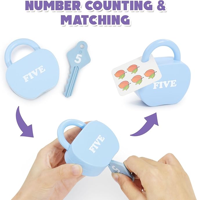 5 Sets Lock and Key Sensory Toy, Number Counting & Matching Math Games, Preschool Learning Activities, Educational Montessori Toddlers Toys for 3 Year Old