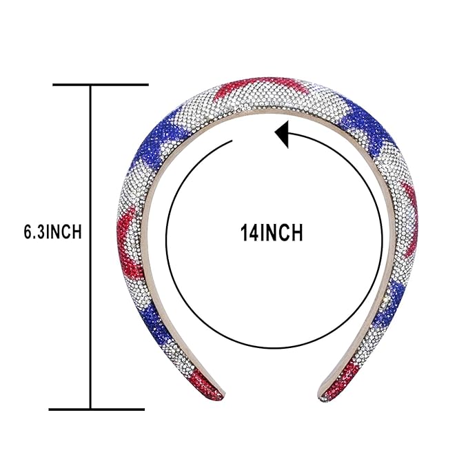 4th of July Rhinestone Headbands for Women Girls Padded Hairband for Girls Red Blue Star Rhinestone Sparkle Head Band Patriotic Hair Accessories