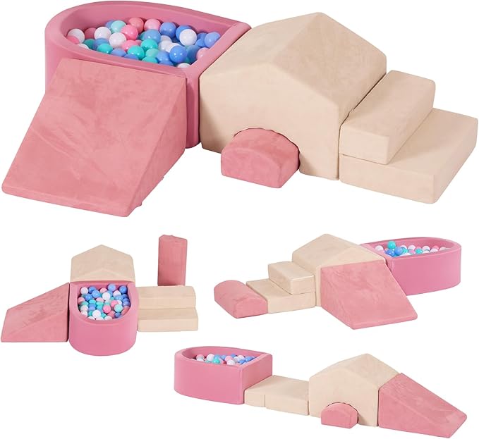 Foam Climbing Blocks with Ball Pit, Climbing Toys for Toddlers, Foam Climb and Crawl Activity Playset Indoor, Soft Play Equipment for Toddler Crawling Sliding Playing (Excluding Balls)