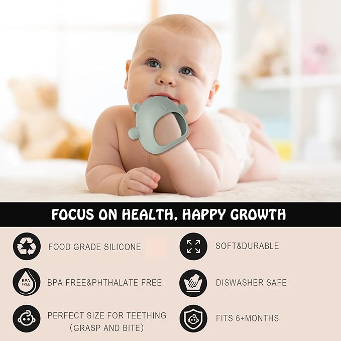 Silicone Baby Teether Toy for Infants 3+ Months, Anti-Drop Silicone Baby Mitten Teether for Soothing Teething Pain Relief, Baby Chew Toys for Sucking Needs, BPA Free, Moody Blue