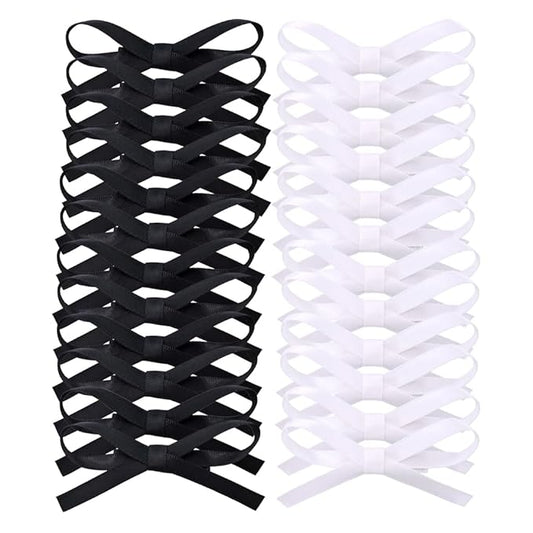 24 PCS Small Hair Ribbon Bow Fully Lined Clips for Girls Women Toddler Baby Youth Playful Hairpins Decoration Satin Bows (Black and White)