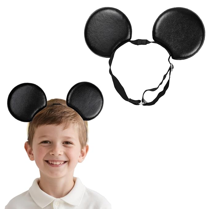 Adjustable Mouse Ears Headband, PU Ears Elastic Hairband for Unisex Kids Baby Boys Girls Kid Party Supplies