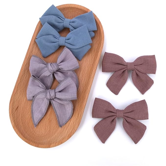 12 PCS Linen Bow Hair Clips for Baby Girls Hair Bows Alligator Clips Accessories Infants Toddler Kids Hairgrips (Assorted D)