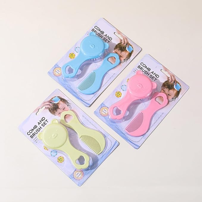 Infant Comb Set with Hairbrush for Delicate Skin Feature Lovely Bear Pattern New Parents Essential Hair Care