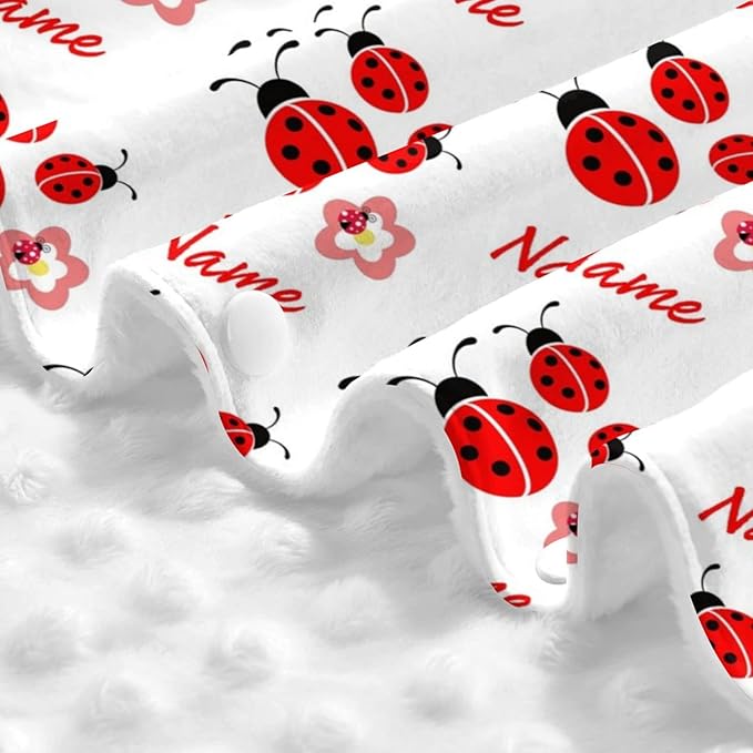 Personalized Lady Bug Baby Car Seat Canopy with Name, Custom Light Weight Minky Covers for Baby Boy Girl, Nursing Breastfeeding Stroller Cover Canopies for Newborn