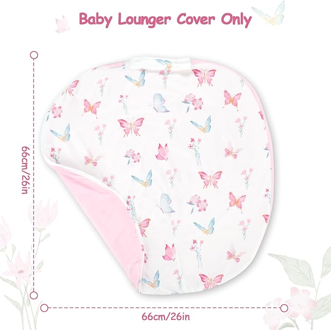 Newborn Lounger Cover, Baby Lounger Cover for Girls Boys, Soft Removable Slipcover Fits Newborn Lounger, Pink Butterfly (Cover Only)