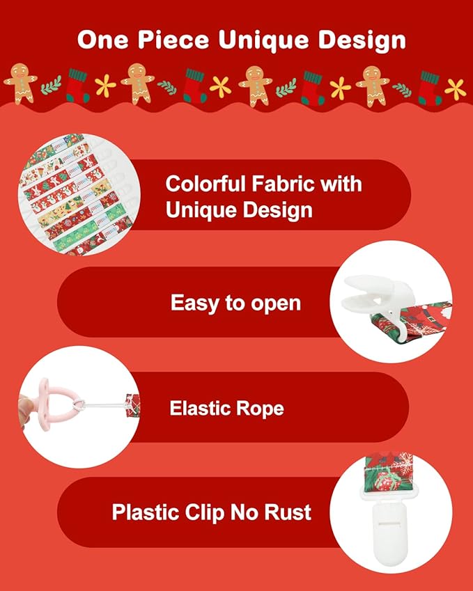 ALVABABY Christmas Paci Clips for Neutral 8 Pack Binky Paci Holder Leashes for Teethers 8DBP03A