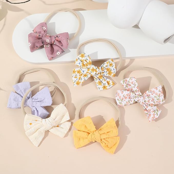 Baby Girls Floral Hair Bow Headbands 12 PCS, Flower Bow Stretchy Elastic Hairband for Newborn Infant Toddlers (pink NB 12 pcs)