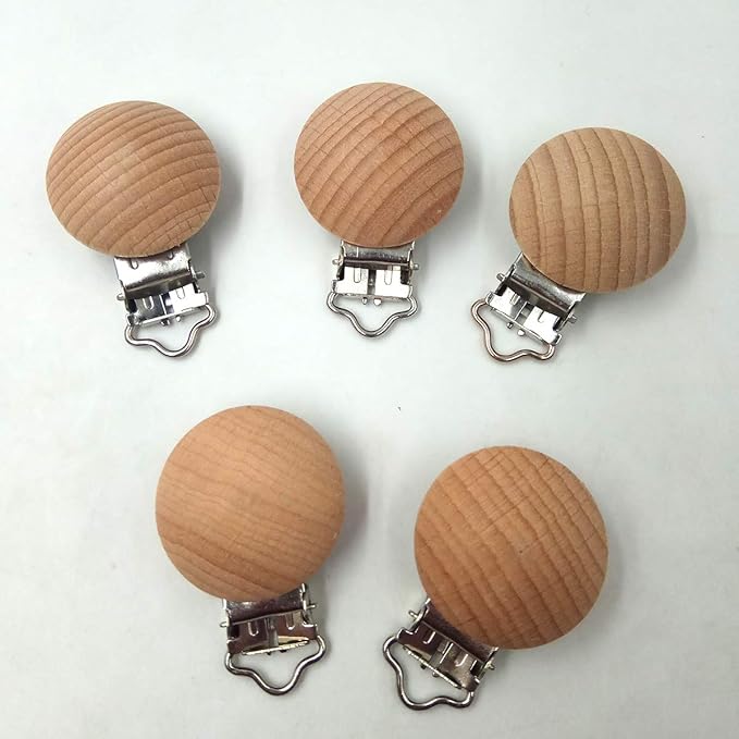 5pcs Natural Beech Wood Pacifier Clips Holder Grasping Toy Suspender Clips Charm DIY Pacifier Chain Accessory (3.5cm/5pcs)