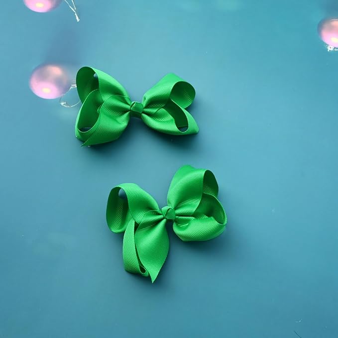 2 PCS 4.5inchs Hair Bows for Girls Grosgrain Ribbon Hair Bow Alligator Clips Hair Accessories for Baby Girls Toddlers(Green)