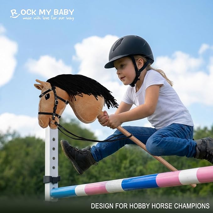 ROCK MY BABY Hobby Horse with a Detachable Bridle Plush Stuffed Stick Horse with Award Ribbon for Kids 3+ Years Old (Light Brown)