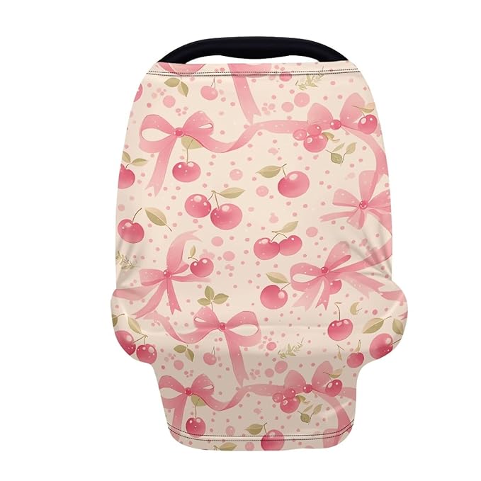 AFPANQZ Cherry Pin Bowknot Baby Car Seat Cover Canopy and Nursing Cover Infant Car Canopy Spring Autumn Winter Snug Warm Breathable Windproof Open Peep Top