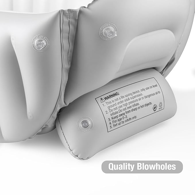 PandaEar Inflatable Baby Bathtub with Air Pump, Non-Slip Soft Cushion Bathing Tub for Toddlers & Infants (0-36 Months), Collapsible Travel-Friendly Blow Up Pool with Side Pocket & Backrest (Gray)
