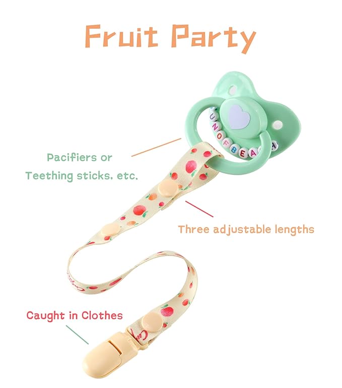 CutiePlusU Adult Size Pacifier Clips 3 Pack-Strawberries, Cherries and Peaches