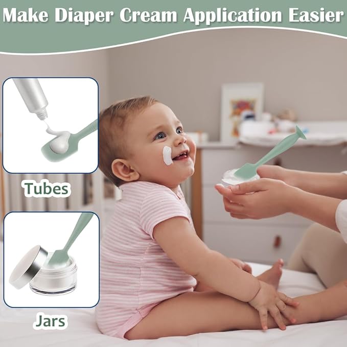 Baby Diaper Cream Spatula,3 Pack Silicone Diaper Cream Applicator Baby Butt Paste Spatula Diaper Cream Brush for Newborn Baby, 1 x Small Size (Green&Blue&Khaki)