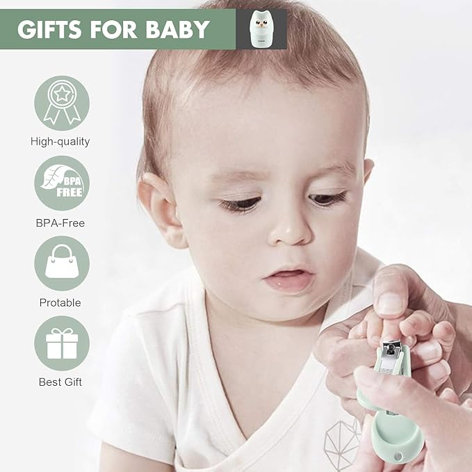 Baby Nail Clippers, 4-in-1 Safe Baby Nail Kit with Cute Case, Nail Clipper, Scissors, Tweezers, Nail File Set for Newborn, Infant, Toddler and Kids-Owl Green