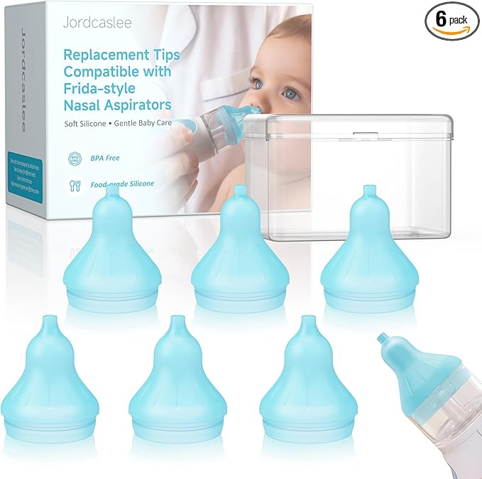 Nasal Aspirator Replacement Tips Compatible with Frida Baby Nose Sucker, Soft Silicone Tips for Infant & Toddler, BPA-Free Reusable Replacement Parts Accessories, 6pcs