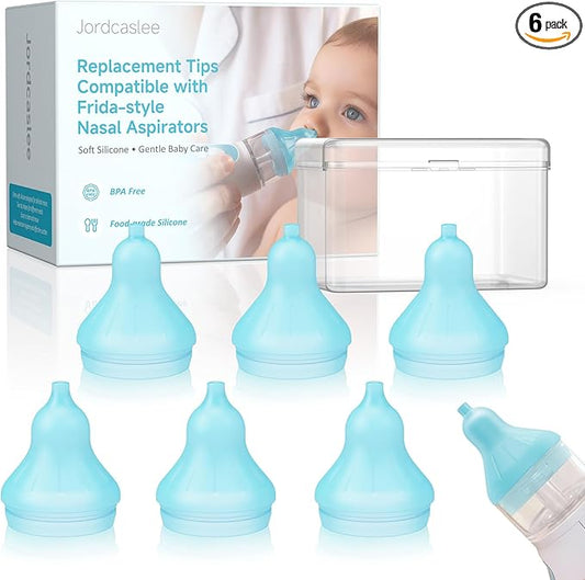 Nasal Aspirator Replacement Tips Compatible with Frida Baby Nose Sucker, Soft Silicone Tips for Infant & Toddler, BPA-Free Reusable Replacement Parts Accessories, 6pcs