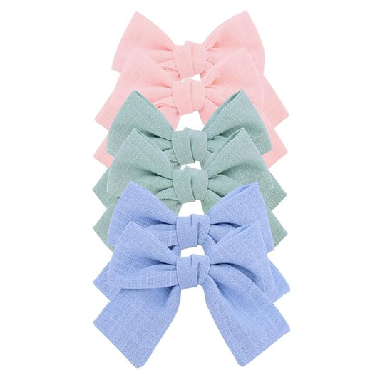 Cute Bow Hair Clips for Baby Girl Kids Pigtail Bangs 3.2" Sailor Bows Alligator Clip Hair Accessories (Blue/Peach/Pale Green)
