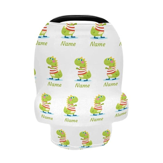 Personalized Cartoon Dinosaur Baby Car Seat Covers for Boys, Custom Carseat Canopy with Name, Nursing Cover Breastfeeding Scarf for Babies, Gift for Infant Newborn, Multiuse Stroller Cover