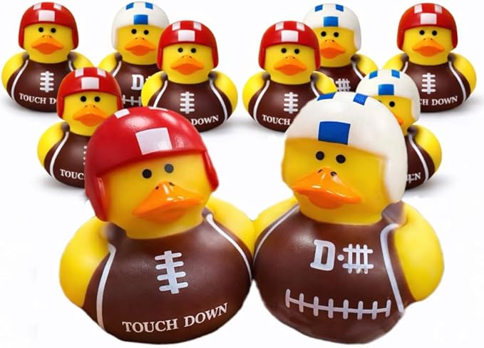 GIFTEXPRESS 24 Pack Football Rubber Duckies, 2 Inch Mini Sports Theme Ducks with Helmets, Assorted Styles, Touchdown Bath Toys for Game Day, Football Party Favors, Classroom Prizes