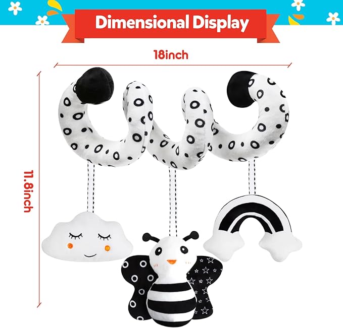 GKDOMS Baby Spiral Hanging Stroller and Car Seat Toys Black and White High Contrast Sensory Toy Newborn Plush Activity Toys Party Favors Quality Gifts for Baby Shower-BEE