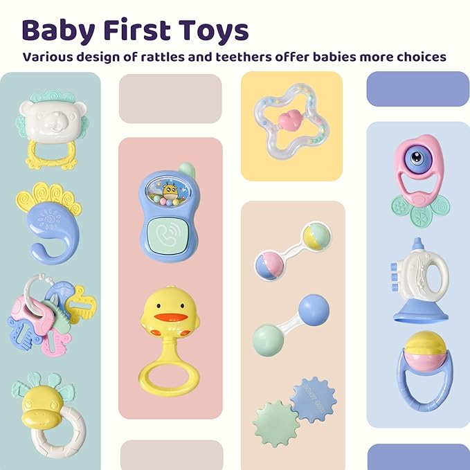 Cuterabit 13PCS Baby Rattles 0-6 Months, Baby Teething Toys with Storage Case, Infant Toys 0-3-6-12 Months, Baby Girl Toys, Best Newborn Christmas Gift for Babies Infants Boy Girl