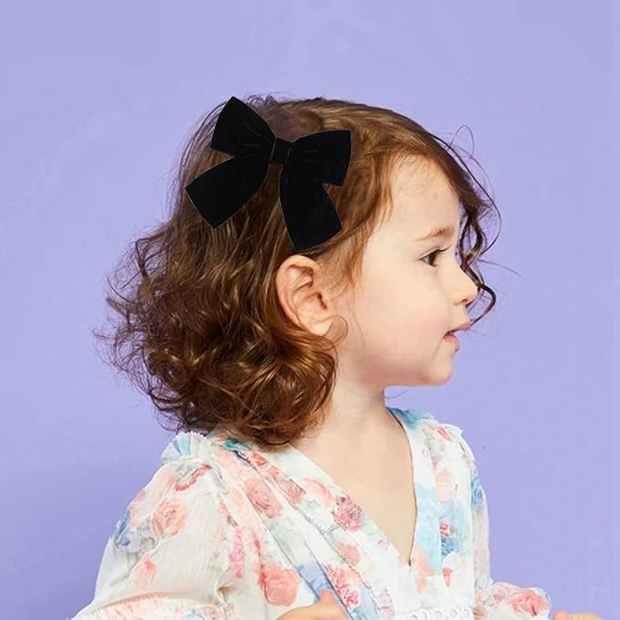 Hjiaruiky Hair Bows, 2pcs Handmade Velvet Bows for Girls Toddlers, Light Weight Hair Clips, Sturdy Alligator Clips, Black
