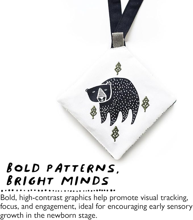 Wee Gallery Woodland Animals Crinkle Pages Stroller Toy, Sensory Hanging Crinkle Toy with Mirror for Babies, High Contrast Animal Art and Montessori Baby Item for Car Seat and Play Gym