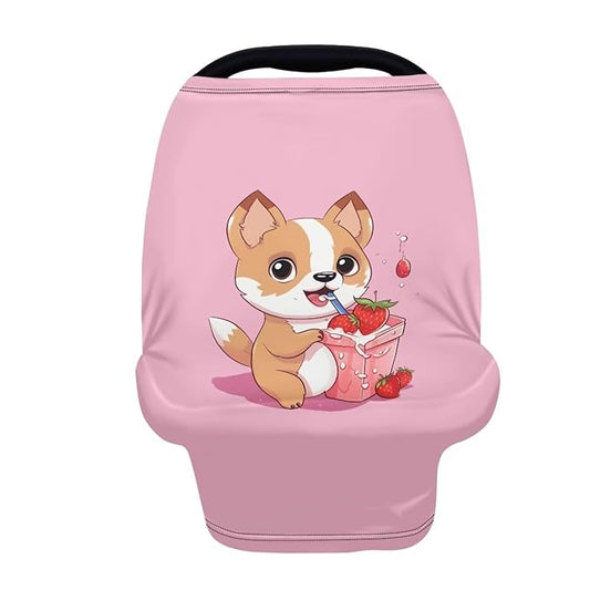HUIACONG Strawberry Corgi Car Seat Canopy Pink Cute Carseat Covers for Baby Girl Car Seat Cover Lightweight Breathable Nursing Covers for Summer Winter Nursing Cover