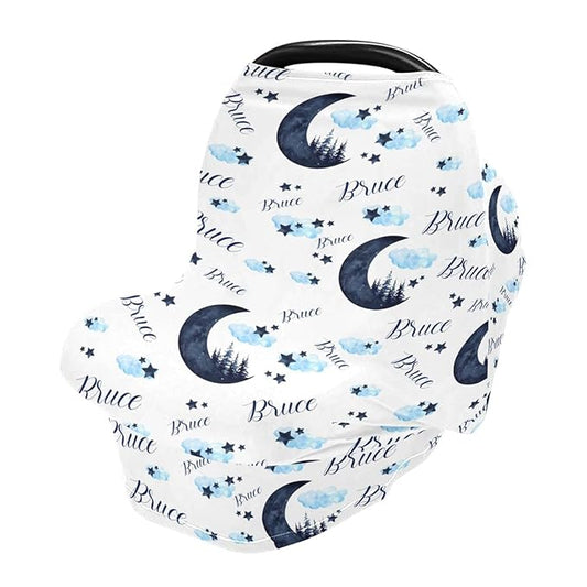 Personalized Baby Car Seat Cover for Boys Girls, Custom Nursing Covers for Breastfeeding with Name, Moon Forest Infant Stroller Cover, Baby Carseat Canopy for Newborn, Multiuse Car Seat Canopies