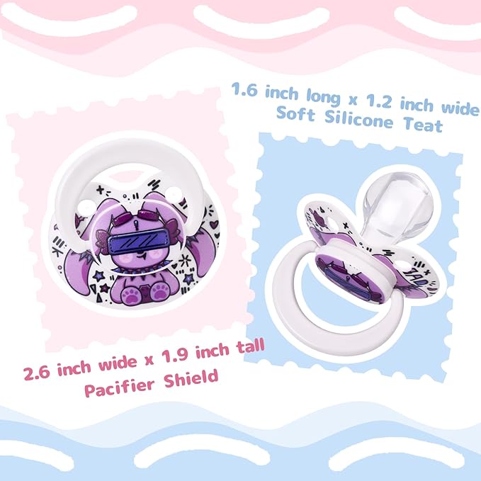 Cute Adult Size Pacifier: Large Shield Paci for Anxiety with Bats Clip - Bad Rock Bunny Big Binky for Autism with Case - Rabbit Soft Silicone Nipple for Sleep