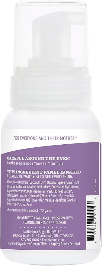 Earth Mama Calming Lavender Baby Wash Liquid Foaming Hand Soap, All-Purpose Lavender Body Wash for Sensitive Skin, Castile Soap with Coconut Oil, Shea Butter, Calendula, & Aloe, 5.3 Fl Oz