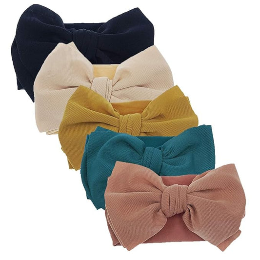 KIDOCHEESE Hairband, Soft Nylon & Cotton, Handmade Hairbands with Bows, 5 Pack, for Baby Girls & Toddlers