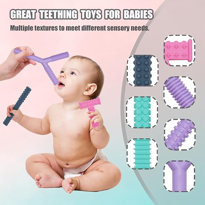 Sensory Chew Toys for Autistic Children, 4 Pack Chew Tubes Sticks for Kids Soft Durable Silicone, Oral Motor Tools Teething Tube for Sensory Kids with Anxiety, ADHD, SPD, Nursing Teether Toys BPA Free