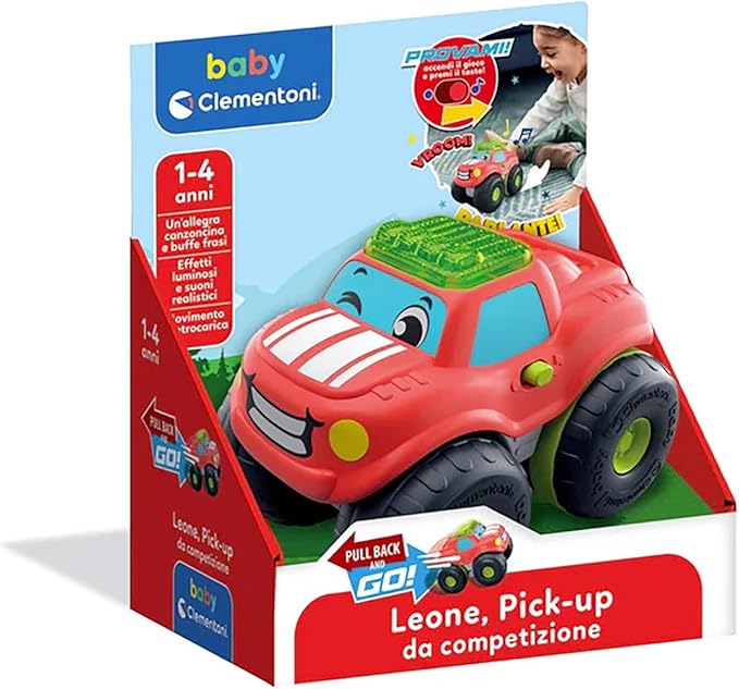 Clementoni Baby Lion Pick-up, Child Car 1-4 Years, Early Childhood Game, Off-Road with Sounds and Mermaids, Stimulates Manuality, Sight and Hearing, Made in Italy, Italian Language, 17500