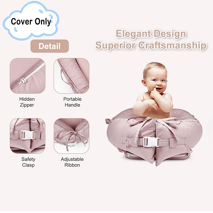 Baby Lounger Cover for Newborns, 100% Cotton Soft Portable Baby Nest Lounger Cover, Breathable Infant Lounger Replacement Cover, Lounger Pillow Cover Fit for Snuggle Me, Cover Only(Pink)