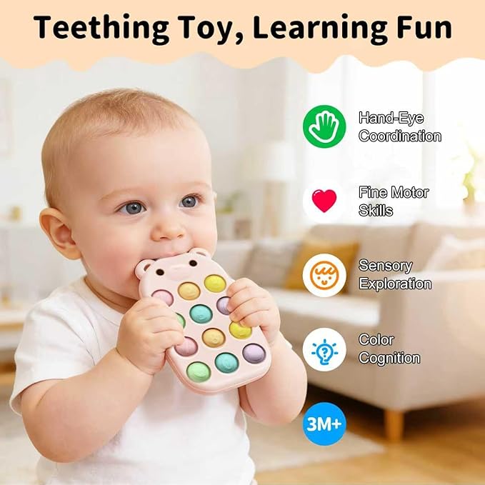 baby phone teething toys, food grade silicone teether toy for baby 3-18 months, chew toys with number pop bubbles, Fidget Toy for Kids, Pop It Game, BPA-Free, Ideal Gift for Baby Girls and Boys