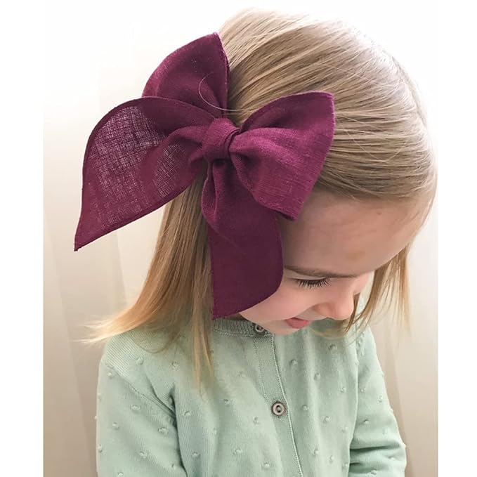 Pack of 4 Gorgeous Fable Bow Hair Clips for Girls Women Linen Hair Bow Alligator Clips Toddler Baby Mom Young Girl Hair Accessories (Burgundy/Black)