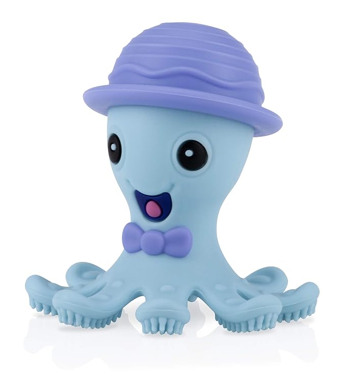 Nuby Silly Silicone Octopus Teethe with Soothing Massaging Bristles for Sore Gums, Pink/Purple