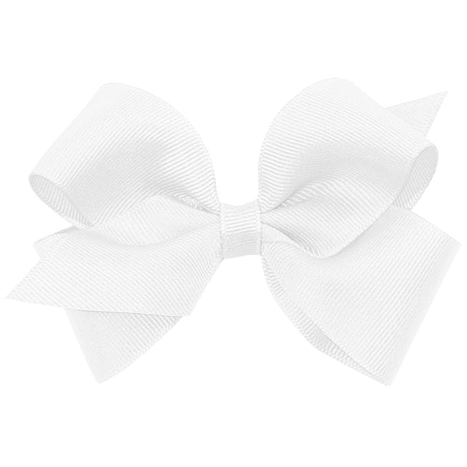 Wee Ones Girls' Plain Wrap Classic Grosgrain Hair Bows on a WeeStay No-Slip Hair Clip, Handmade, Small, White