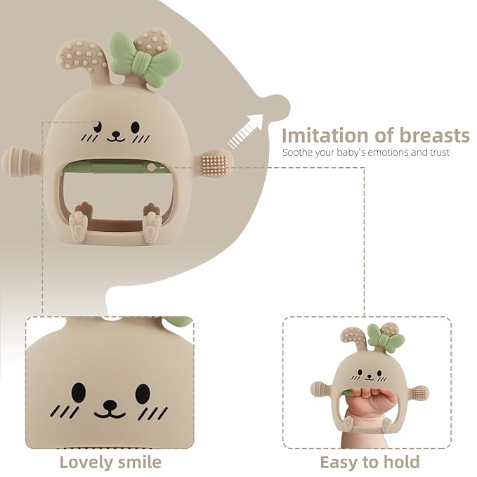 Chuya Bunny Baby Teether Toys,Teething Relief Textured Rabbits Silicone Chew Toys for 0-6 6-12 12-24 Months Baby Soothe Sore Gums BPA Free Easter Gifts