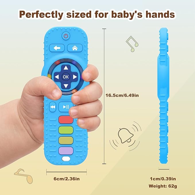 HAILI XMGQ Teething Toys for Baby, Sensory Baby Chew Toy, Rattle Ring Teether Toys for Babies 0-3-6-12 Months, Silicone TV Remote Control Shape for New Baby Gift (Blue)