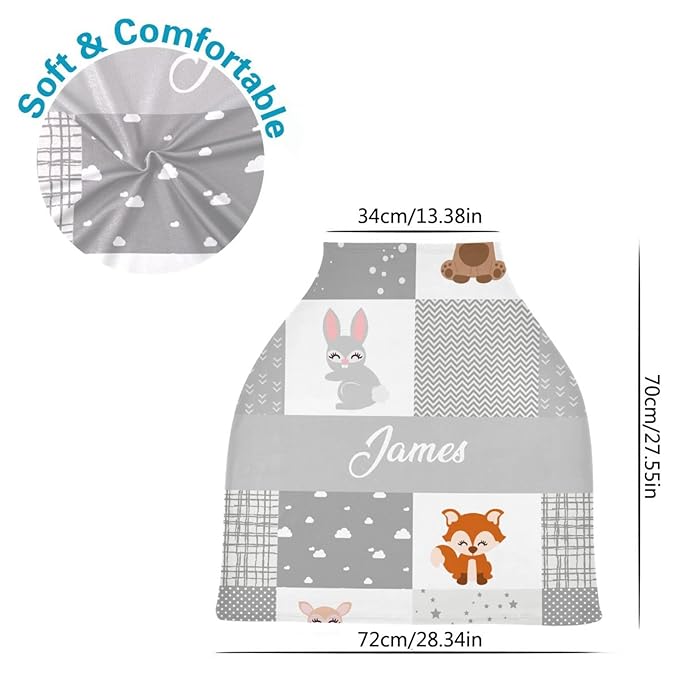 Personalized Cute Animal Baby Car Seat Covers for Girls Boys, Custom Nursing Cover Breastfeeding Scarf, Multiuse Carseat Canopy, Infant Stroller Cover, Shower Gift for Newborn Babies