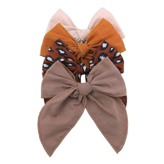 Pack of 4 Gorgeous Fable Bow Hair Clips for Girls Women Linen Hair Bow Alligator Clips Toddler Baby Mom Young Girl Hair Accessories (Camel)