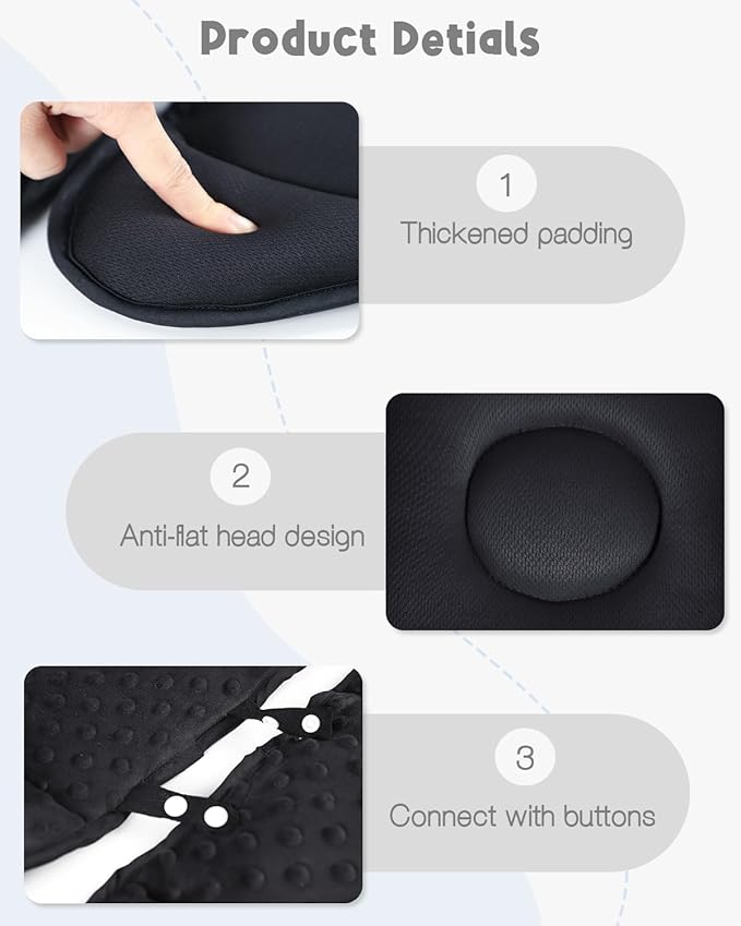 Infant Car Seat Insert with 2 Headrest for Doona|Graco, Thickened Baby Car Seat Head Support for Newborn, Reveable Baby Car Seat Cushion for Side Impact Protection, Black