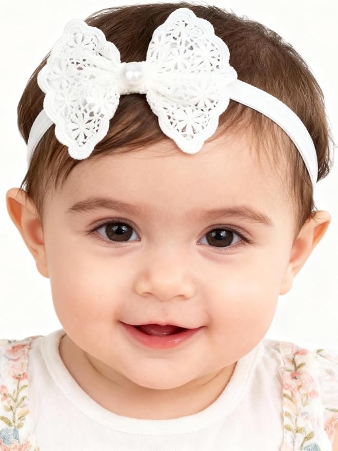 Baby Girls Hairbands bows Headband Stretchy Soft Flower Hairband Toddler Handmade Headbands with Pearls Elastic Headband for Infant Toddler Girl Hair Accessories (Hollow Bow, Elastic)