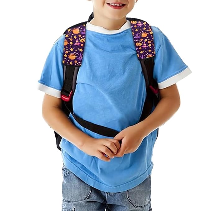 Biyejit Halloween Car Seat Straps Shoulder Pads for Baby Kids, 2 Pack Boys Girls Super Soft Seat Belt Covers for All Car Seats/Pushchair/Stroller, Starry Hats Pumpkins